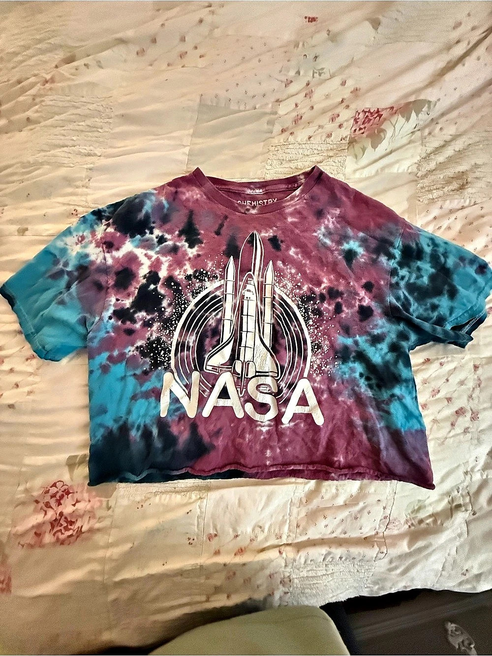 Chemistry NASA Space Shuttle Tie Dye Crop T-Shirt Y2K